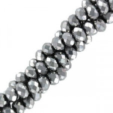 Faceted glass beads 3x2mm disc - Dark Silver-pearl shine coating